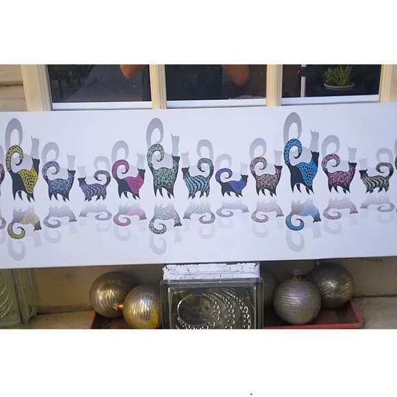 "Snobby Cats Line Dance" CATS, Cotton Giclee canvas wrap Limited Edition - Picture 1 of 10